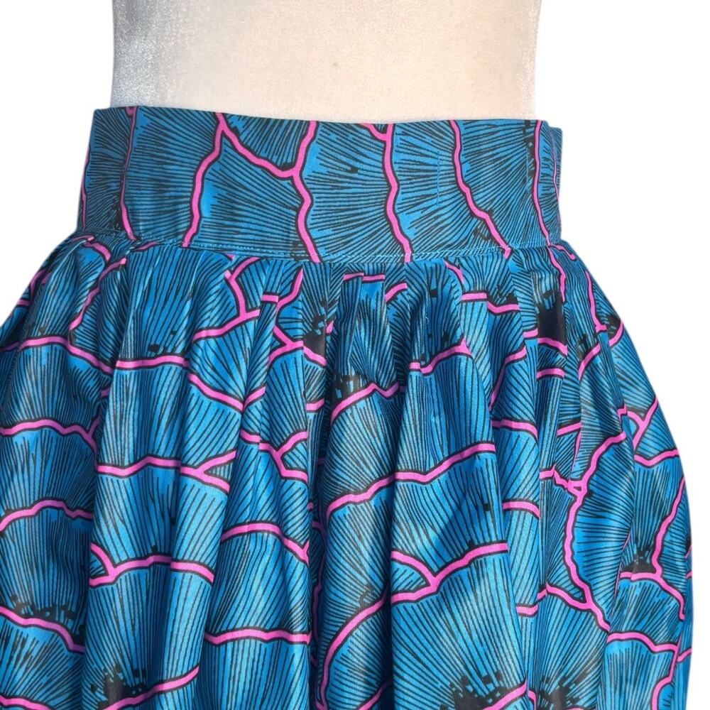 Melmikay’s Blue Pink African Ankara Floral Print Flowing Midi Skirt High Waist - Picture 2 of 9
